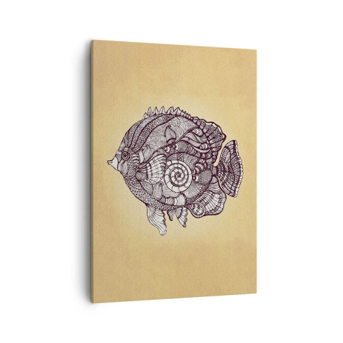 Bild auf Leinwand - Leinwandbild - Dekorativer Fisch im Zeichenstil mit Mustern - 50x70cm - Aus dem Ozean der Ornamente - Moderne Wanddekoration für Wohnzimmer und Schlafzimmer ARTTOR