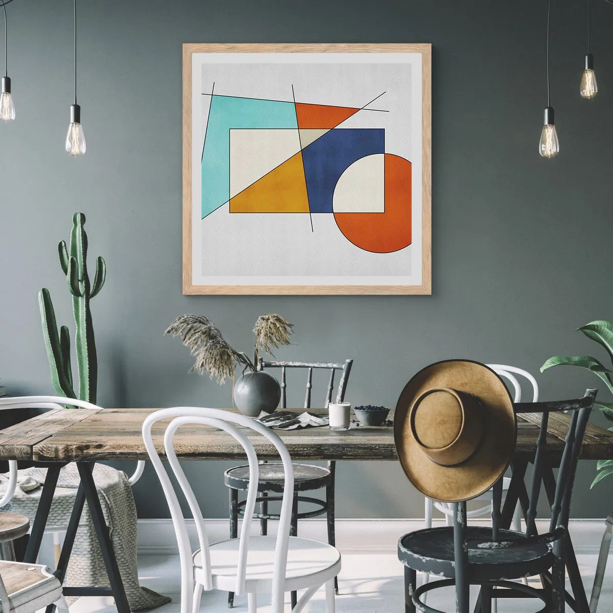 Poster in einem Rahmen aus heller Eiche - Abstraktion: modernistisches Spiel - 60x60 cm