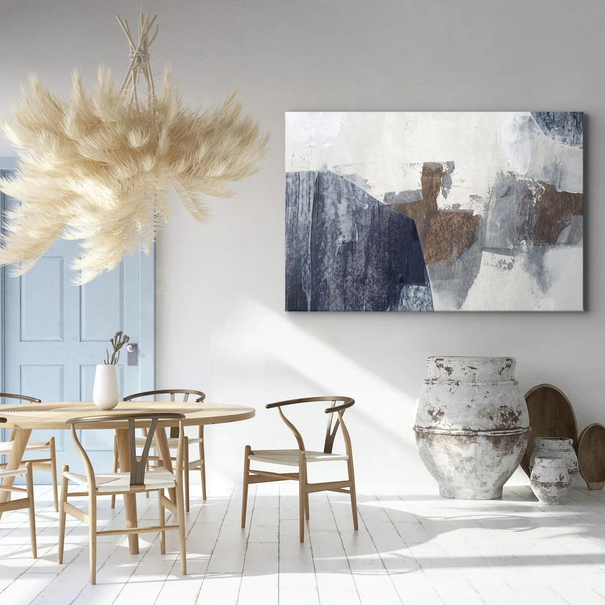 Bild auf Leinwand - Leinwandbild - Abstrakte Formen in Blau- und Brauntönen - 100x70cm - Blaue und braune Formen - Moderne Wanddekoration für Wohnzimmer und Schlafzimmer ARTTOR