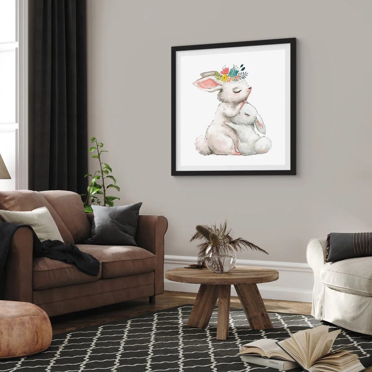 Poster in einem schwarzem Rahmen - Bei Mama ist's am schönsten - 50x50 cm