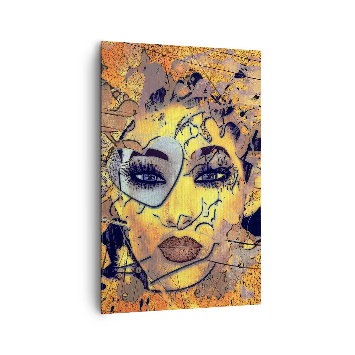 Bild auf Leinwand - Leinwandbild - Abstraktes Frauenporträt in goldgelben Tönen - 80x120cm - Sonnige Schönheit - Moderne Wanddekoration für Wohnzimmer und Schlafzimmer ARTTOR