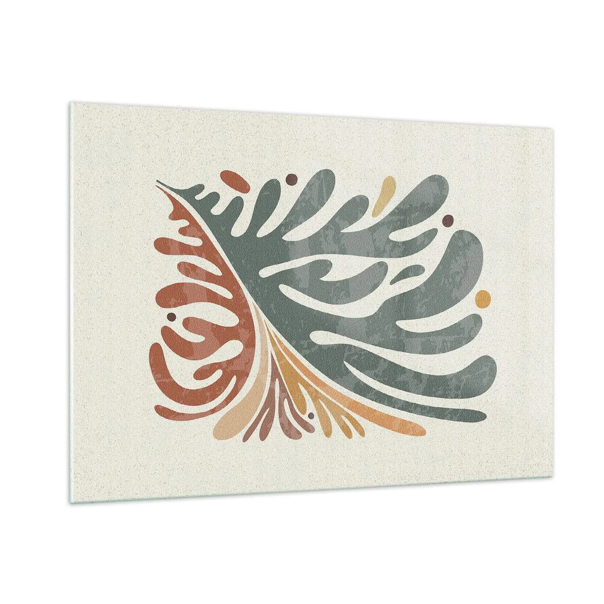 Glasbild - Bild auf glas - Abstraktes Blatt in warmen Farben - 100x70cm - Mehrfarbiges Blatt - Moderne Wanddekoration für Wohnzimmer und Schlafzimmer ARTTOR