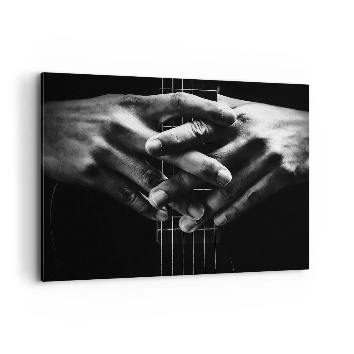 Bild auf Leinwand - Leinwandbild - Hände auf einer Gitarre in einem monochromen Ton gefaltet - 100x70cm - Gebet des Künstlers - Moderne Wanddekoration für Wohnzimmer und Schlafzimmer ARTTOR