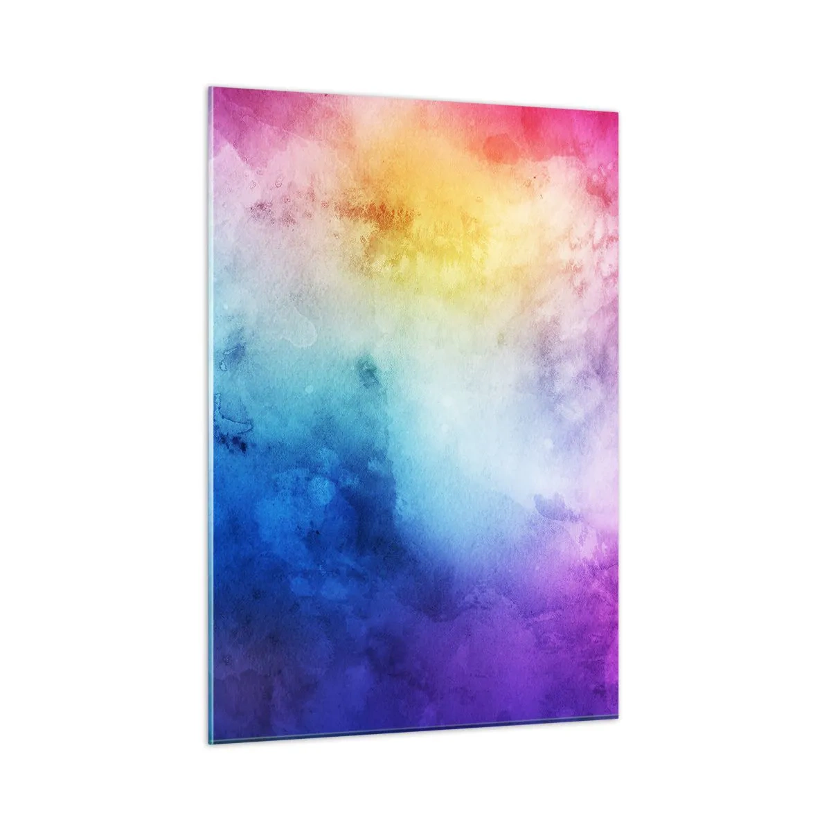 Glasbild - Bild auf glas - Abstrakte Komposition in Regenbogenfarben mit Aquarelleffekt - 50x70cm - Fast auf Wolke sieben - Moderne Wanddekoration für Wohnzimmer und Schlafzimmer ARTTOR