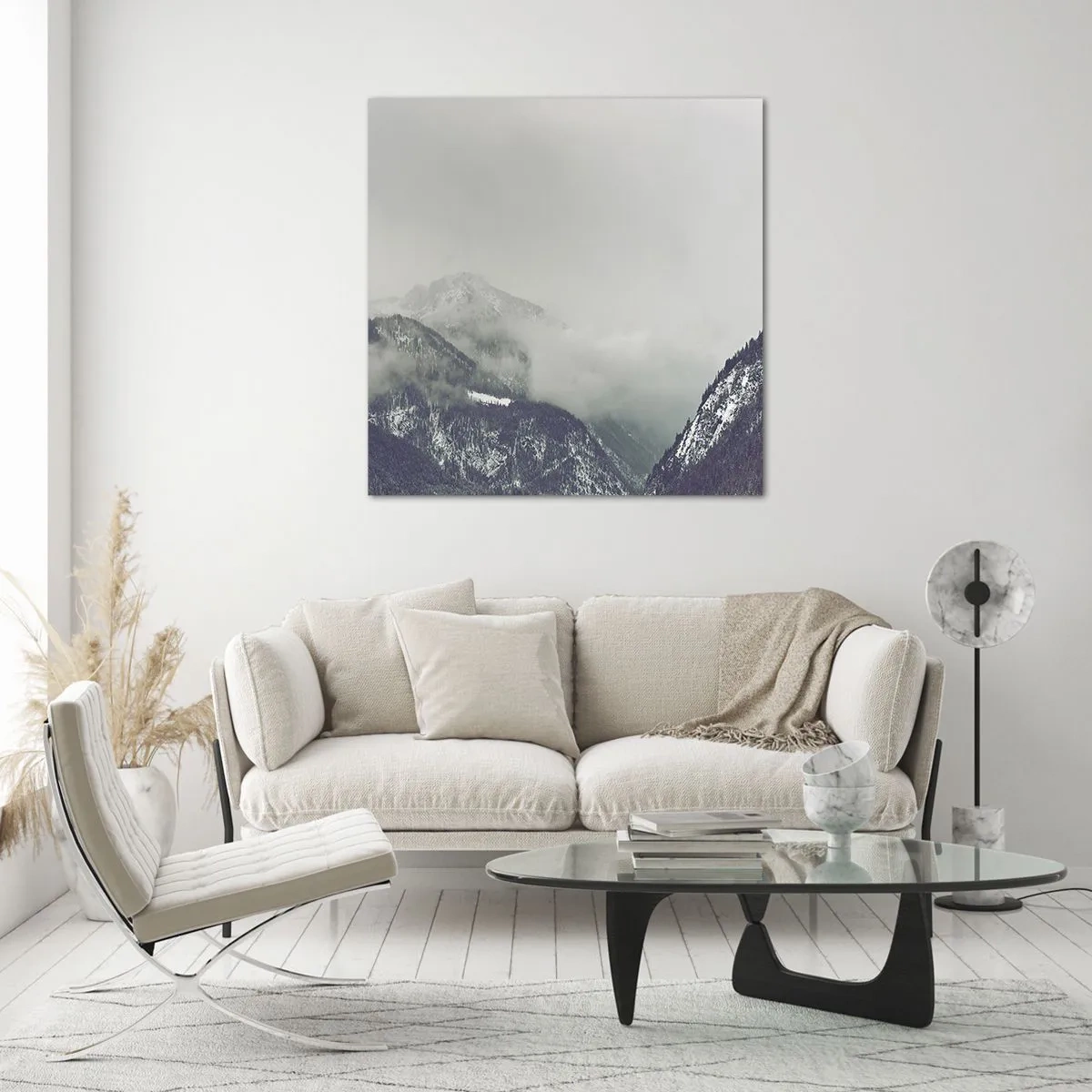 Glasbild - Bild auf glas - Nebliges Tal - 70x70 cm