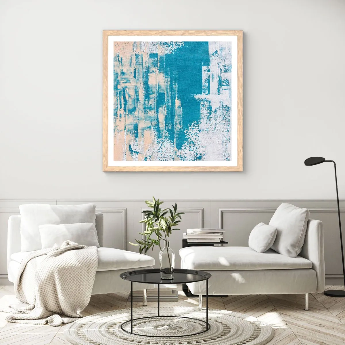 Poster in einem Rahmen aus heller Eiche - Durch einen Eiszapfen - 50x50 cm