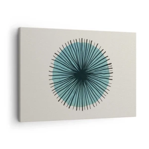 Bild auf Leinwand - Leinwandbild - Abstrakte Kreisform mit blauen Strahlen - 70x50cm - Strahlend im Blau - Moderne Wanddekoration für Wohnzimmer und Schlafzimmer ARTTOR