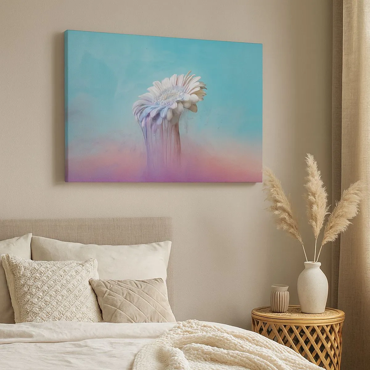 Bild auf Leinwand - Leinwandbild - Pastellfarbene Gerbera mit Unschärfeeffekt - 70x50cm - Blumenunterwelt - Moderne Wanddekoration für Wohnzimmer und Schlafzimmer ARTTOR