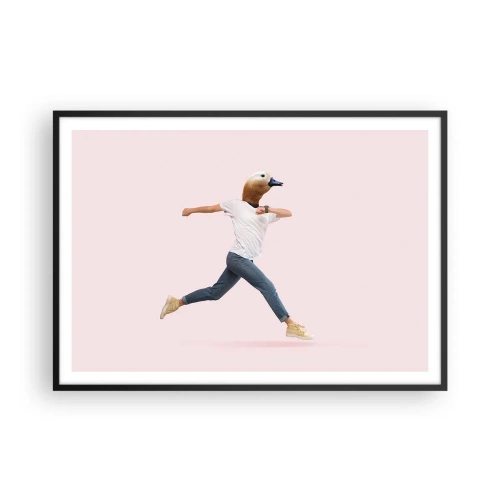 Poster in einem schwarzem Rahmen - Eine surrealistische Figur mit einem Entenkopf in Bewegung - 100x70cm - Eine Prise Absurdität - Moderne Wanddekoration für Wohnzimmer und Schlafzimmer ARTTOR
