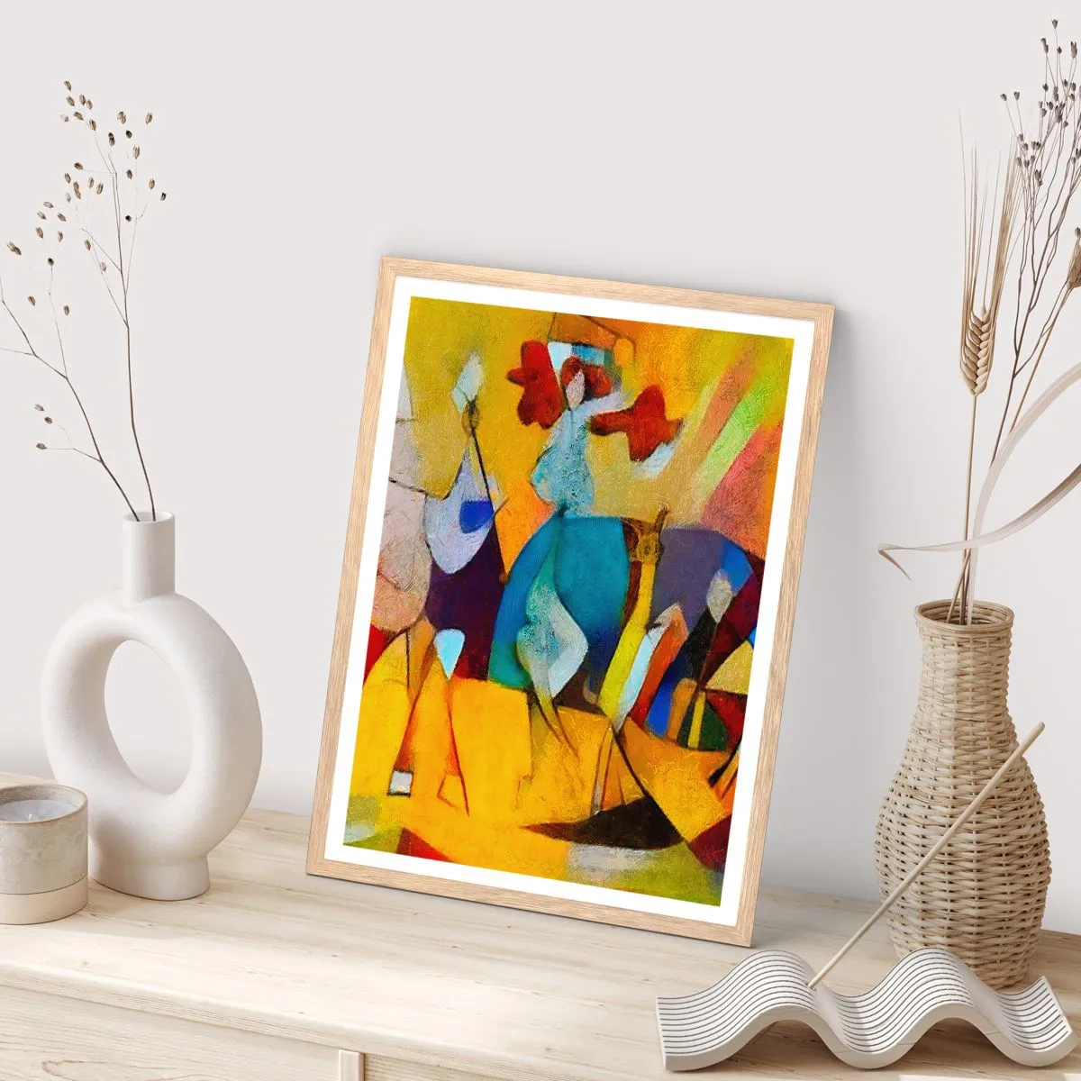 Poster in einem Rahmen aus heller Eiche - Sonne - Leben - Freude - 50x70 cm