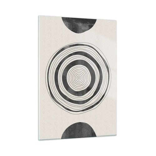 Glasbild - Bild auf glas - Schwarz-weißes abstraktes Muster mit konzentrischen Kreisen - 50x70cm - Wichtig ist, was dazwischen liegt - Moderne Wanddekoration für Wohnzimmer und Schlafzimmer ARTTOR