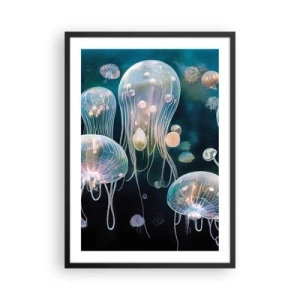 Poster in einem schwarzem Rahmen - Subtile Quallen schwimmen im Meer - 50x70cm - Unterwasserball - Moderne Wanddekoration für Wohnzimmer und Schlafzimmer ARTTOR