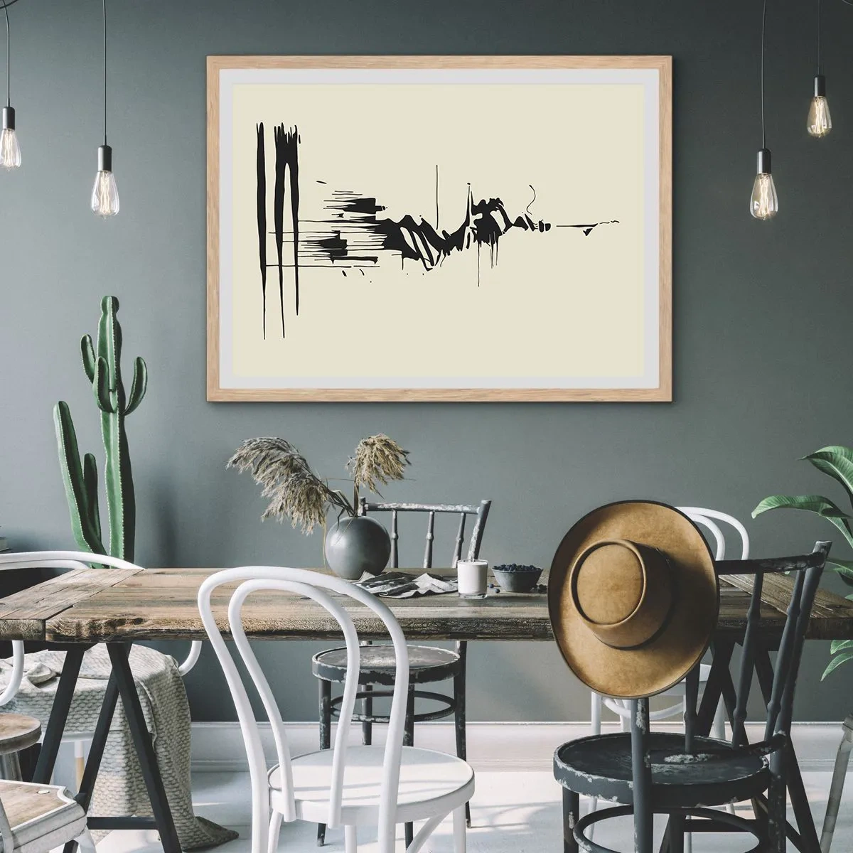 Poster in einem Rahmen aus heller Eiche - Hastige Abstraktion - 50x40 cm