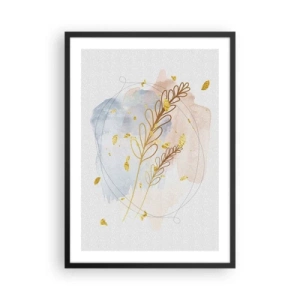 Poster in einem schwarzem Rahmen - Eine zarte botanische Komposition mit goldenen Details - 50x70cm - Goldenr Hauch - Moderne Wanddekoration für Wohnzimmer und Schlafzimmer ARTTOR