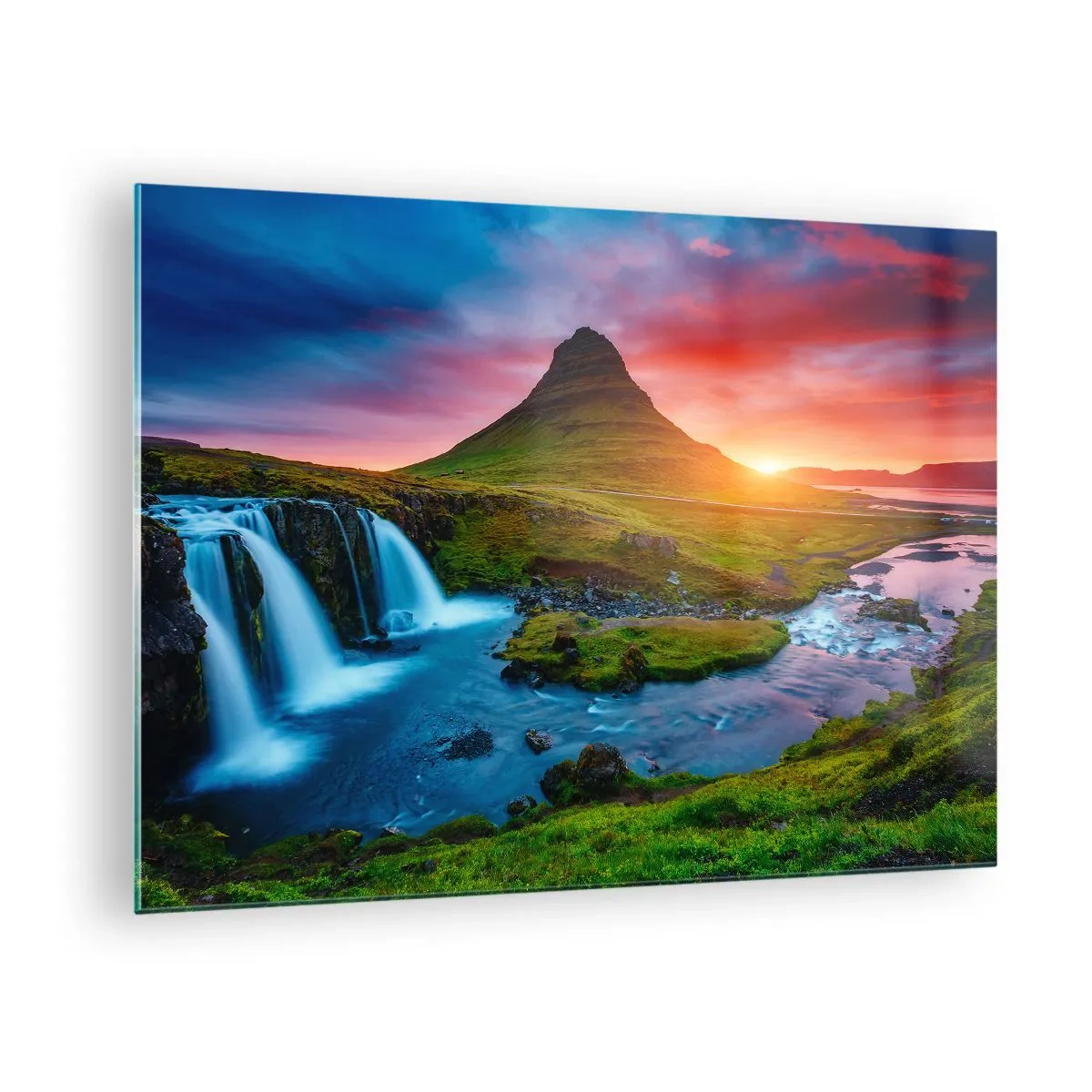 Glasbild - Bild auf glas - Island – Feuer und Wasser - 70x50cm - Island - Feuer und Wasser - Moderne Wanddekoration für Wohnzimmer und Schlafzimmer ARTTOR