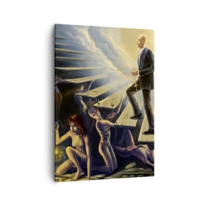 Bild auf Leinwand - Leinwandbild - Eine symbolische Szene des Weges zum Licht durch eine verfallene Treppe - 50x70cm - Danteske Reise zum Licht - Moderne Wanddekoration für Wohnzimmer und Schlafzimmer ARTTOR