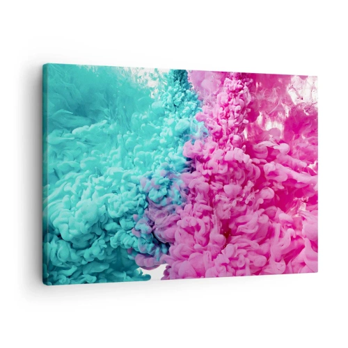 Bild auf Leinwand - Leinwandbild - Bunte Wellen aus Türkis und Pink in abstrakter Form - 70x50cm - Letzte Begegnung - Moderne Wanddekoration für Wohnzimmer und Schlafzimmer ARTTOR