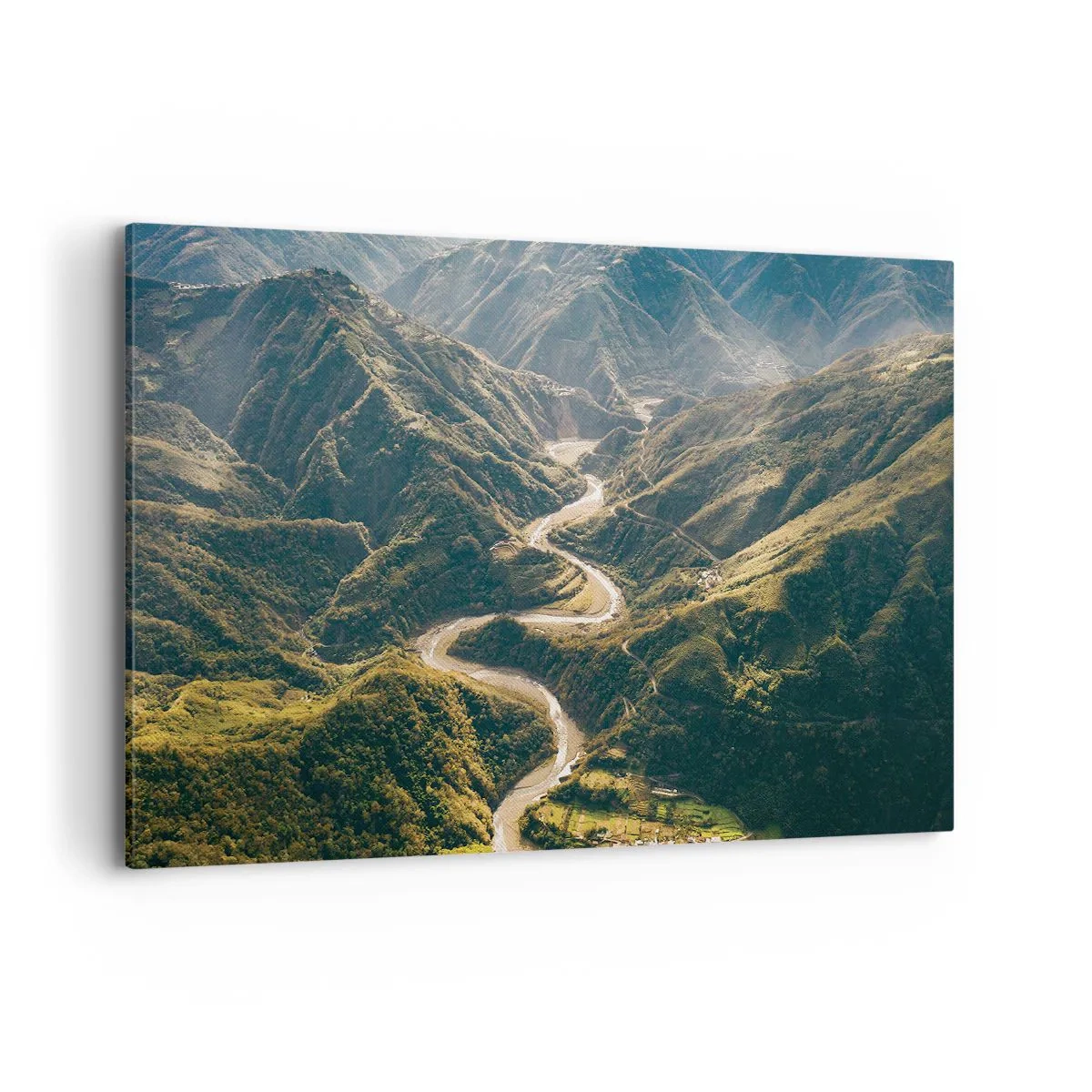 Bild auf Leinwand - Leinwandbild - Eine Berglandschaft mit einer kurvenreichen Straße zwischen grünen Hügeln - 120x80cm - Direkt aus dem Herzen der Berge - Moderne Wanddekoration für Wohnzimmer und Schlafzimmer ARTTOR