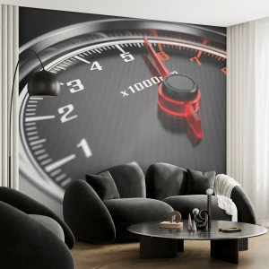 Fototapete Premium Canvas - Nahaufnahme des Drehzahlmessers mit der roten Nadel - 100x70cm - Vollgas! - Moderne Wanddekoration für Wohnzimmer und Schlafzimmer ARTTOR