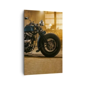 Bild auf Leinwand - Leinwandbild - Ein stylisches Motorrad in einem industriellen Interieur mit warmer Beleuchtung - 80x120cm - Ich kann alles  - Moderne Wanddekoration für Wohnzimmer und Schlafzimmer ARTTOR