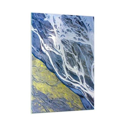 Glasbild - Bild auf glas - Eine Vogelperspektive der Erdoberfläche mit gewundenen Bächen - 50x70cm - Felsmalereien der Natur - Moderne Wanddekoration für Wohnzimmer und Schlafzimmer ARTTOR