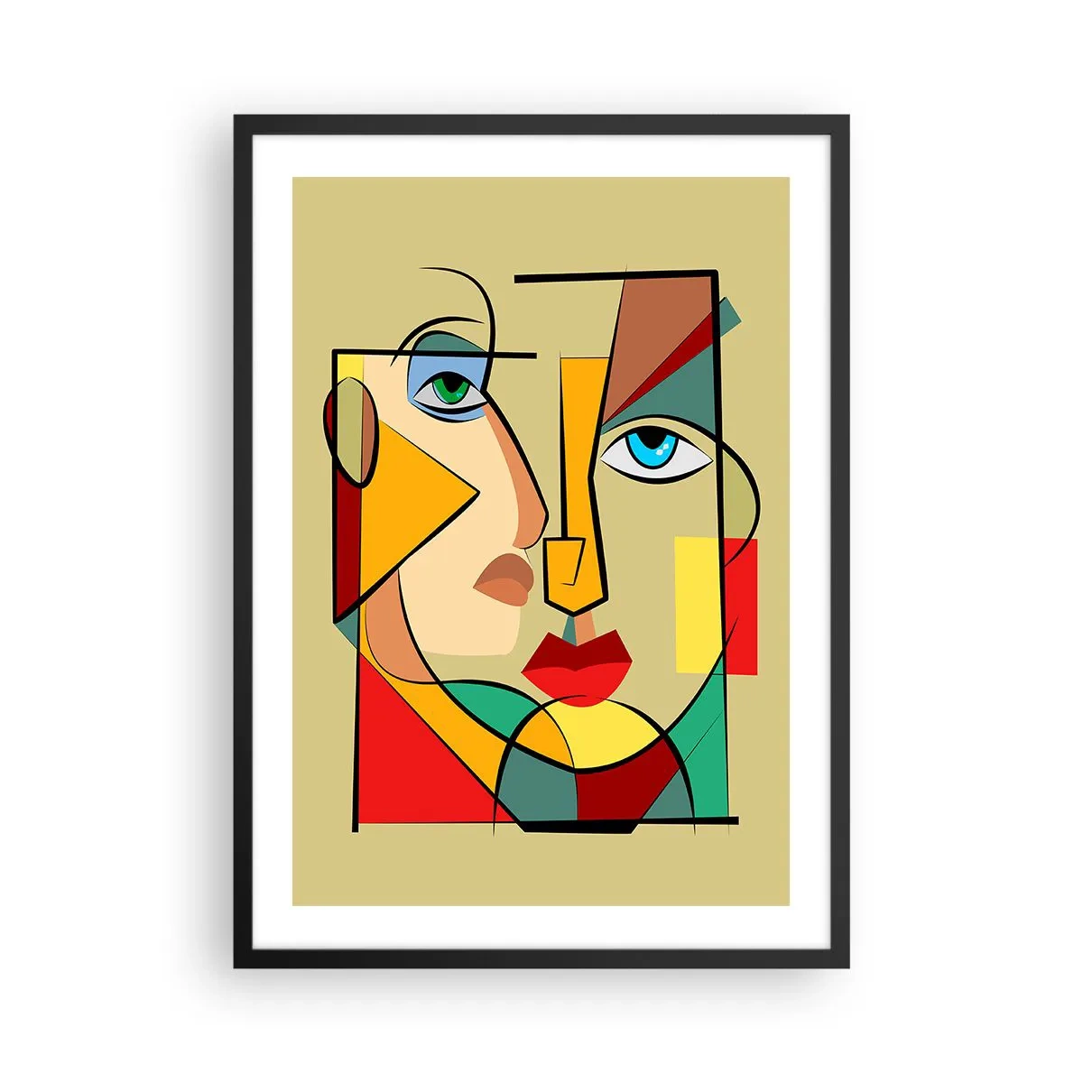 Poster in einem schwarzem Rahmen - Ein kubistisches Porträt in intensiven Farben - 50x70cm - Passendes Paar - Moderne Wanddekoration für Wohnzimmer und Schlafzimmer ARTTOR
