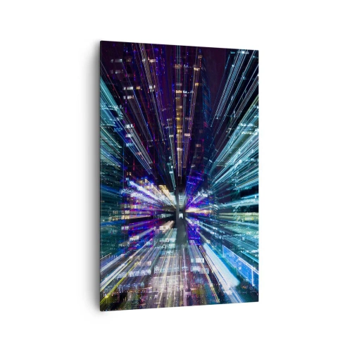 Bild auf Leinwand - Leinwandbild - Dynamische Ansicht der Stadt bei Nacht mit Lichteffekt - 80x120cm - Übergang zum Hyperraum - Moderne Wanddekoration für Wohnzimmer und Schlafzimmer ARTTOR