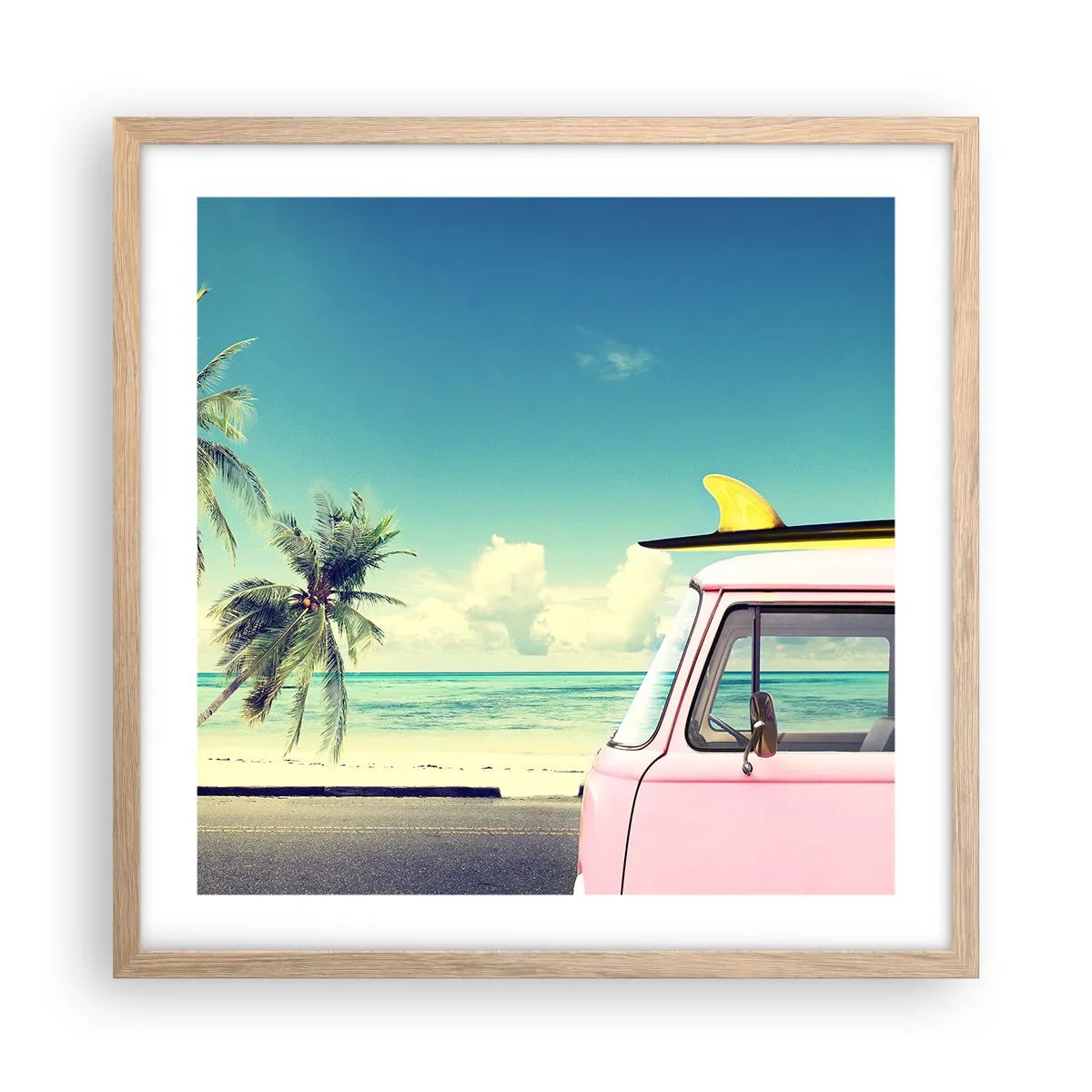 Poster in einem Rahmen aus heller Eiche - Zeit um in die Ferien zu starten - 50x50 cm