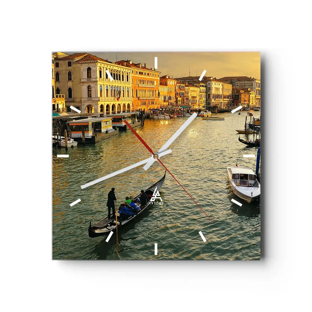 Wanduhr - Glasuhr - Gondel auf einem Kanal in Venedig bei Sonnenuntergang - 30x30cm - Auf der Sonnenseite der Straße - Moderne Wanddekoration für Wohnzimmer und Schlafzimmer ARTTOR