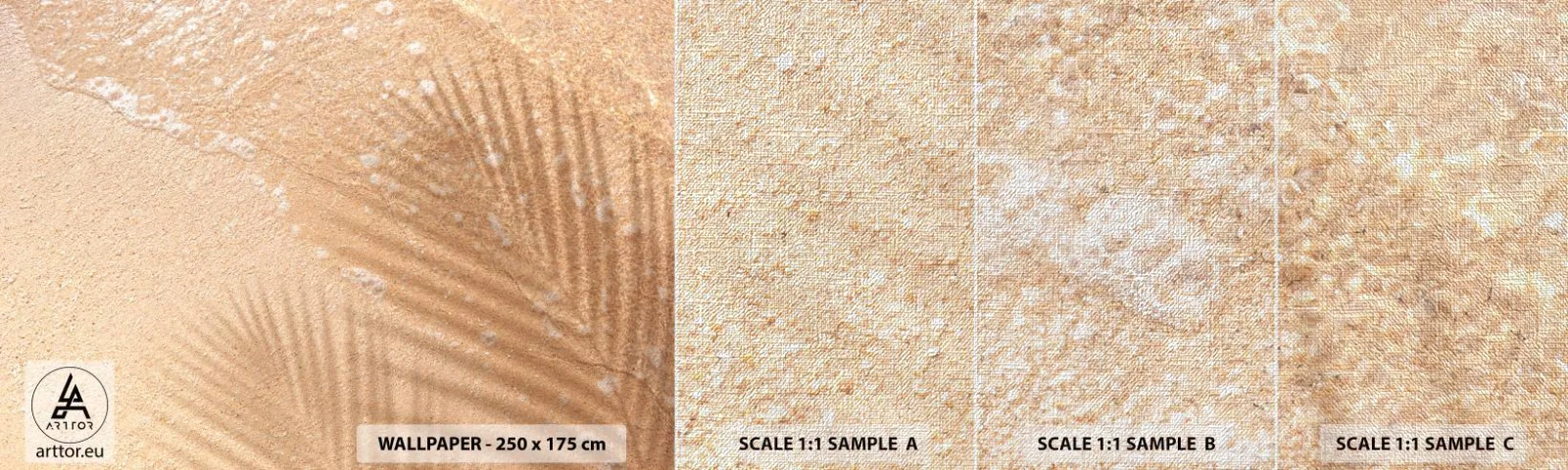 Fototapeten Muster Premium Canvas - Der Schatten eines heißen Sommers - Abstraktion, Sand am Strand, Blätter - 100x30 cm