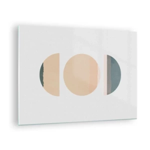 Glasbild - Bild auf glas - Minimalistische geometrische Muster in Pastellfarben - 70x50cm - Ein Rad hinter dem anderen… - Moderne Wanddekoration für Wohnzimmer und Schlafzimmer ARTTOR