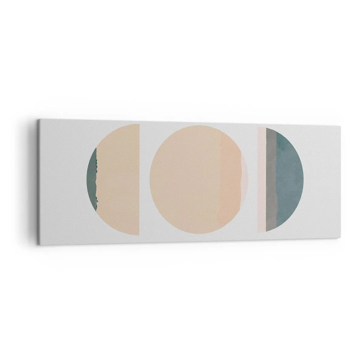 Bild auf Leinwand - Leinwandbild - Abstrakte geometrische Formen in Pastellfarben - 140x50cm - Ein Rad hinter dem anderen… - Moderne Wanddekoration für Wohnzimmer und Schlafzimmer ARTTOR