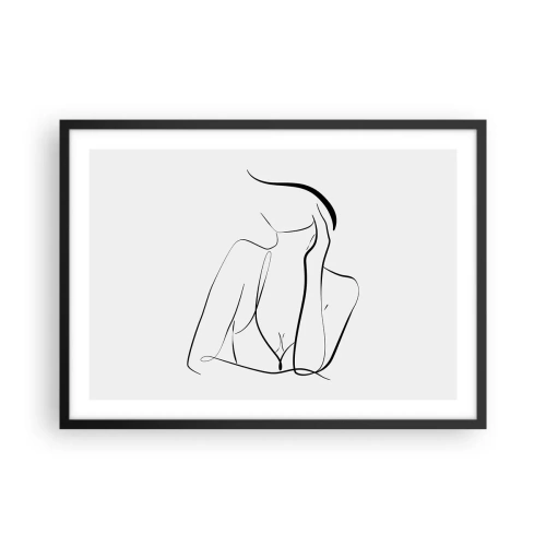 Poster in einem schwarzem Rahmen - Eine zarte Skizze einer weiblichen Silhouette im minimalistischen Stil - 70x50cm - Auf der Traumwelle - Moderne Wanddekoration für Wohnzimmer und Schlafzimmer ARTTOR