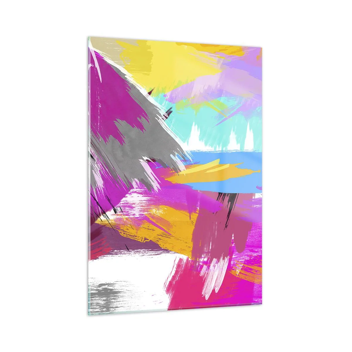 Glasbild - Bild auf glas - Farbenfrohe Abstraktion mit dynamischen Pinselstrichen - 50x70cm - Und nochmal und nochmal und nochmal wieder - Moderne Wanddekoration für Wohnzimmer und Schlafzimmer ARTTOR