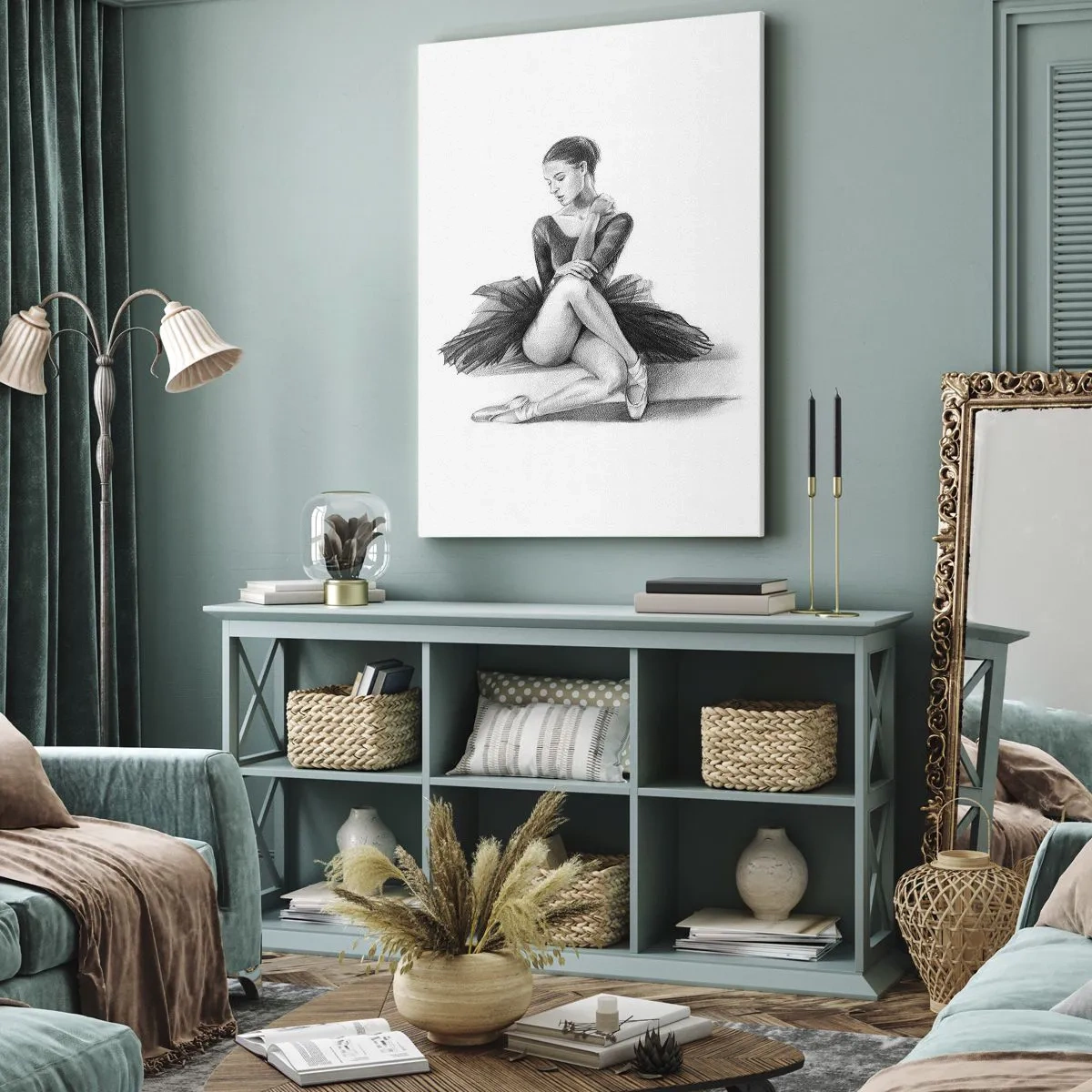 Bild auf Leinwand - Leinwandbild - Eine Skizze einer Ballerina im dezenten, klassischen Stil - 70x100cm - Vom Tanz verzaubert - Moderne Wanddekoration für Wohnzimmer und Schlafzimmer ARTTOR