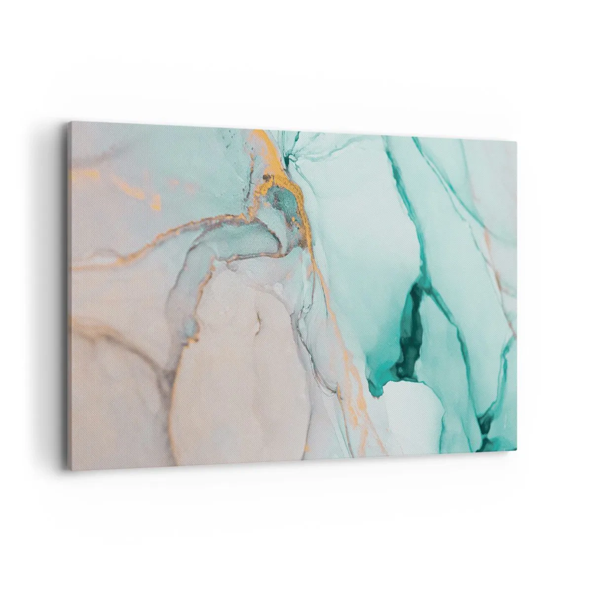 Bild auf Leinwand - Leinwandbild - Eine abstrakte Komposition in Türkis- und Goldtönen. - 120x80cm - Ein Tanz der Formen und Farben - Moderne Wanddekoration für Wohnzimmer und Schlafzimmer ARTTOR