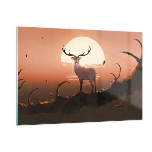 Glasbild - Bild auf glas - Silhouette eines Hirsches vor dem Hintergrund eines großen Mondes, umgeben von Zweigen - 120x80cm - Diese Nacht ist anders als jede andere - Moderne Wanddekoration für Wohnzimmer und Schlafzimmer ARTTOR