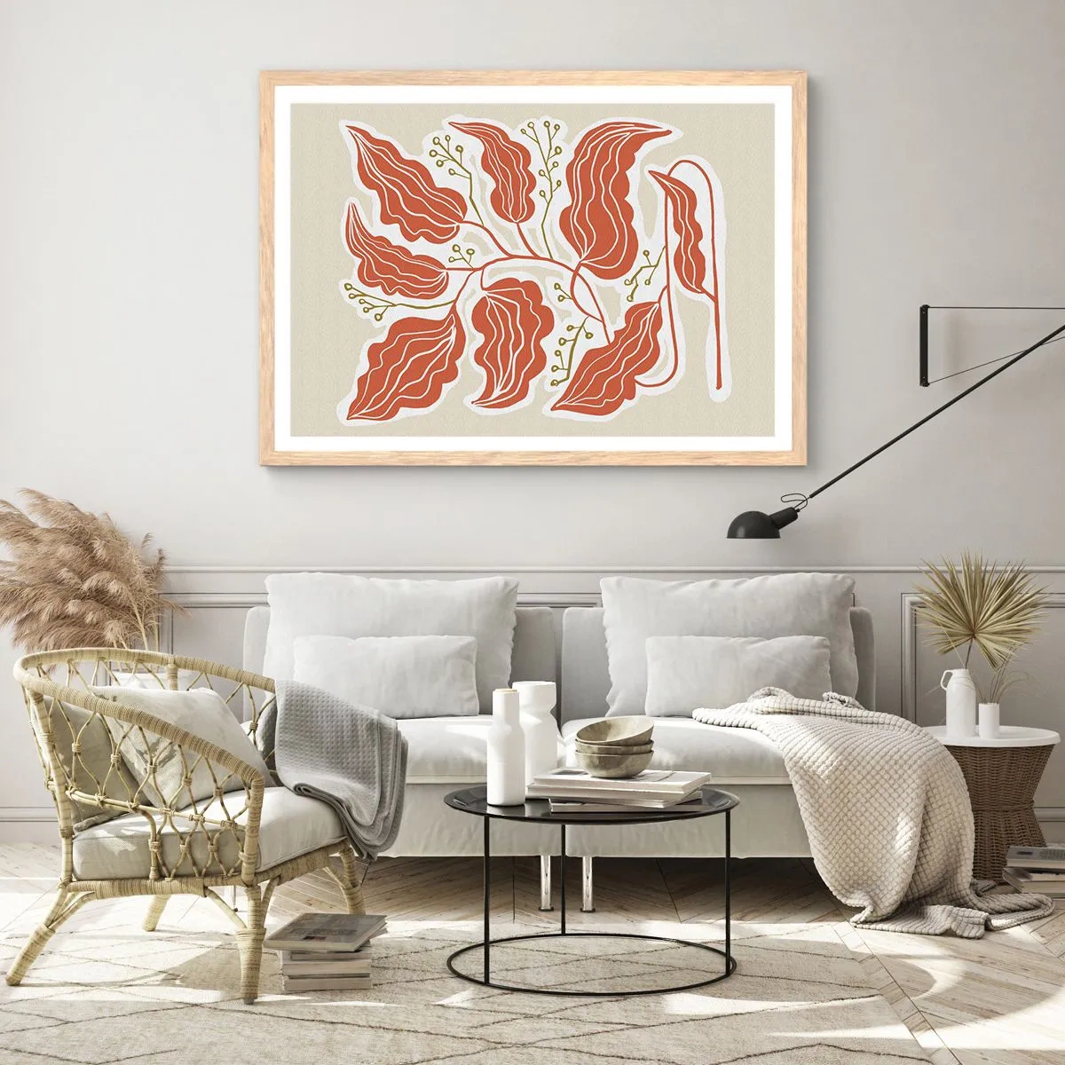 Poster in einem Rahmen aus heller Eiche - Im Folkstil und korallenartig - 100x70 cm