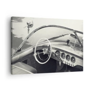 Bild auf Leinwand - Leinwandbild - Oldtimer-Innenraum im monochromen Stil - 70x50cm - Wetter für die Reichen - Moderne Wanddekoration für Wohnzimmer und Schlafzimmer ARTTOR