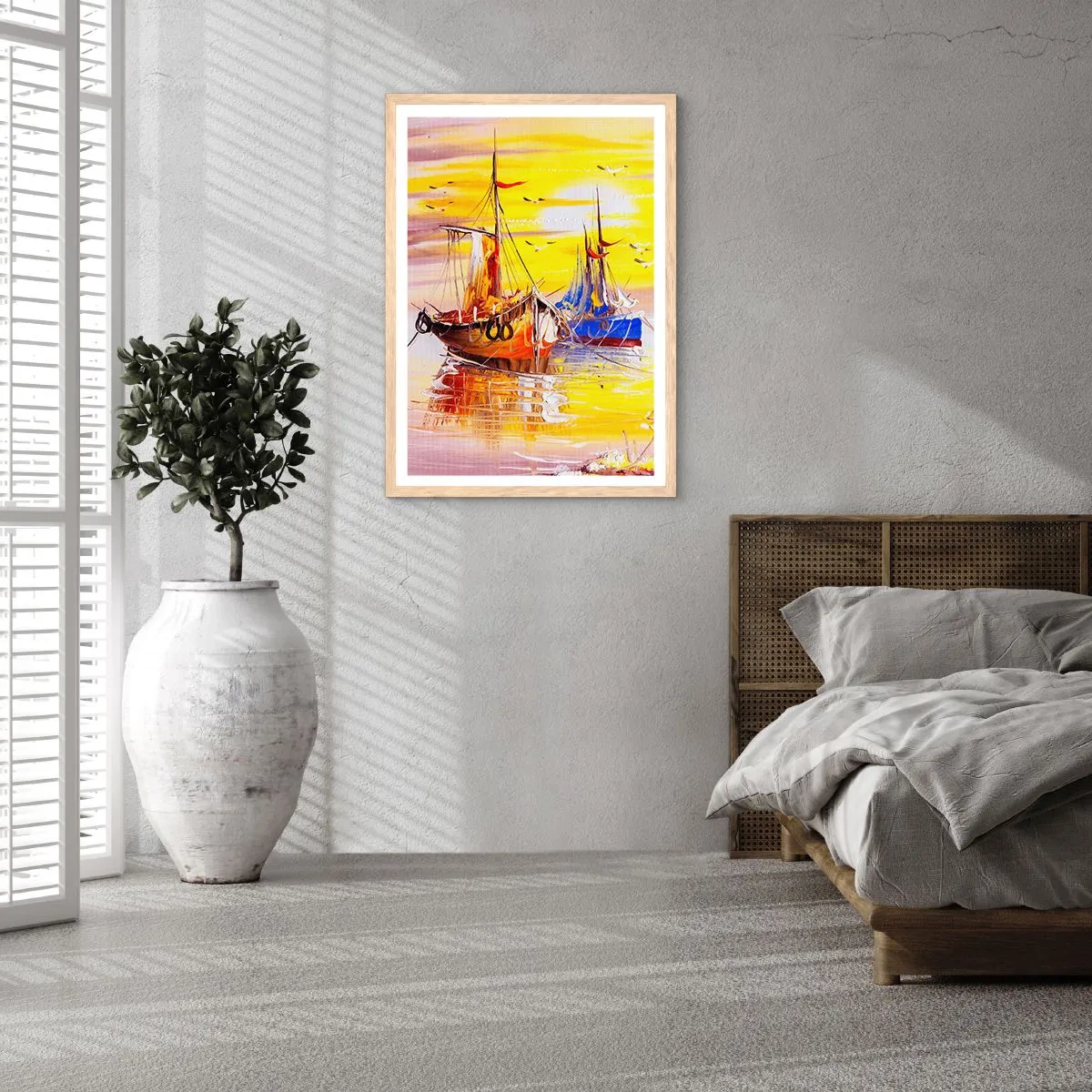 Poster in einem Rahmen aus heller Eiche - Eine wohlverdiente Pause im Hafen - 70x100 cm