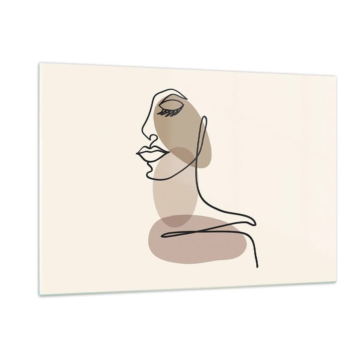 Glasbild - Bild auf glas - Ein minimalistisches Frauenporträt mit einer durchgehenden Linie. - 120x80cm - Eine gewisse Linie der Schönheit - Moderne Wanddekoration für Wohnzimmer und Schlafzimmer ARTTOR