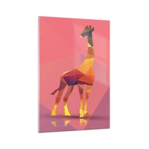 Glasbild - Bild auf glas - Geometrische Giraffensilhouette in Pastelltönen von Rosa und Gelb - 70x100cm - In den Farben der Savanne - Moderne Wanddekoration für Wohnzimmer und Schlafzimmer ARTTOR