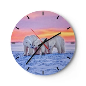 Wanduhr - Glasuhr - Drei Eisbären im Schnee bei Sonnenuntergang - 30x30cm - Familienwärme ist genug - Moderne Wanddekoration für Wohnzimmer, Küche und Schlafzimmer ARTTOR