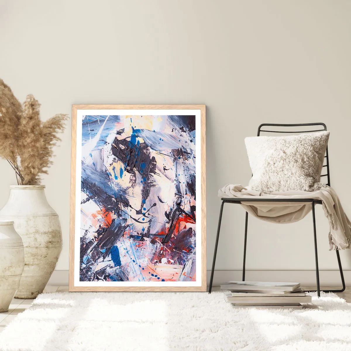 Poster in einem Rahmen aus heller Eiche - Verrückter Tanz der Abstraktion - 70x100 cm