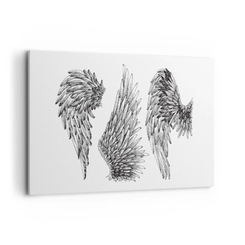 Bild auf Leinwand - Leinwandbild - Drei schwarz-weiße Skizzen von Flügeln im minimalistischen Stil. - 120x80cm - Und du kannst ein Engel werden - Moderne Wanddekoration für Wohnzimmer und Schlafzimmer ARTTOR