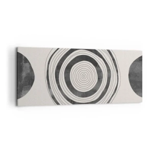 Bild auf Leinwand - Leinwandbild - Minimalistische schwarz-weiße Kreise auf hellem Hintergrund - 120x50cm - Wichtig ist, was dazwischen liegt - Moderne Wanddekoration für Wohnzimmer und Schlafzimmer ARTTOR