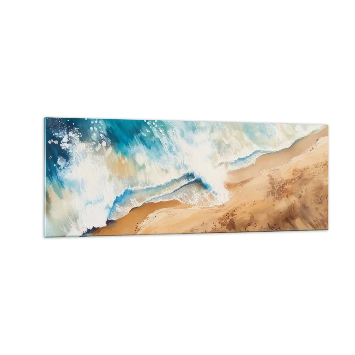 Glasbild - Bild auf glas - Eine Meereswelle, die gegen den Sandstrand prallt - 140x50cm - Zurückkehrende Welle - Moderne Wanddekoration für Wohnzimmer und Schlafzimmer ARTTOR