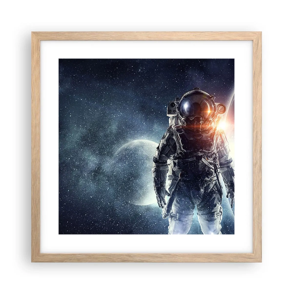 Poster in einem Rahmen aus heller Eiche - Weltraumabenteuer - 40x40 cm