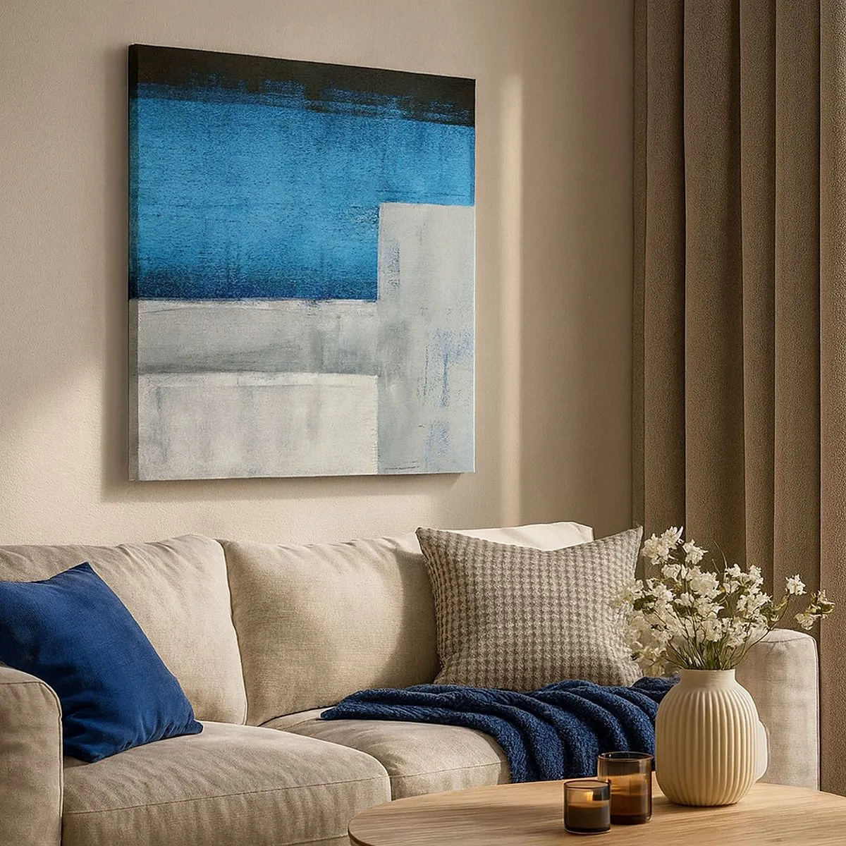 Bild auf Leinwand - Leinwandbild - Poetische Komposition aus Grau und Blau - 30x30 cm
