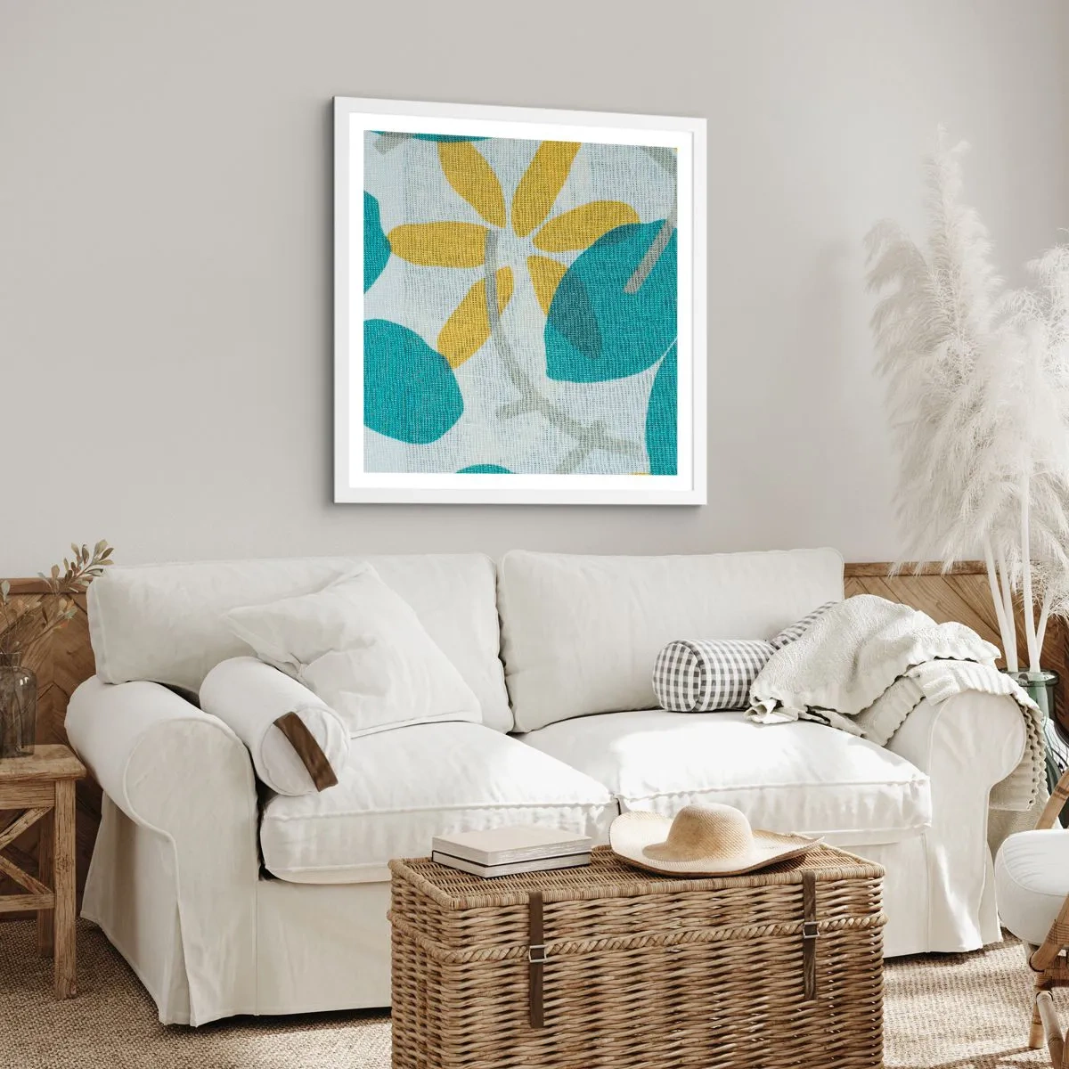 Poster in einem weißen Rahmen - Unter den azurblauen Blättern - 40x40 cm